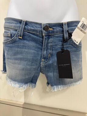Flying Monkey Blue Washed Denim Frayed Hem Shorts